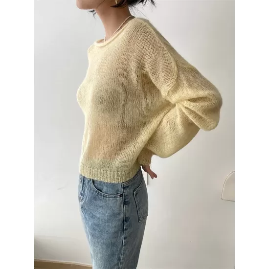 Gentle Mohair Knitted Loose Long Sleeves Solid Color Thin Sweater Tops