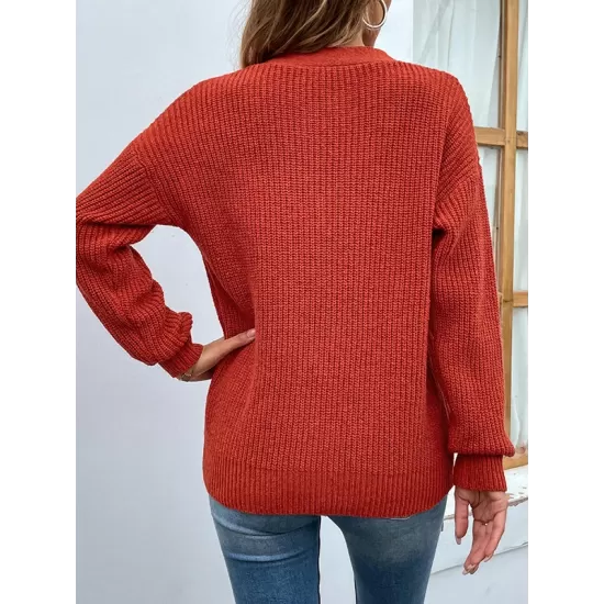 Stylish Loose Solid Color V-Neck Sweater Tops