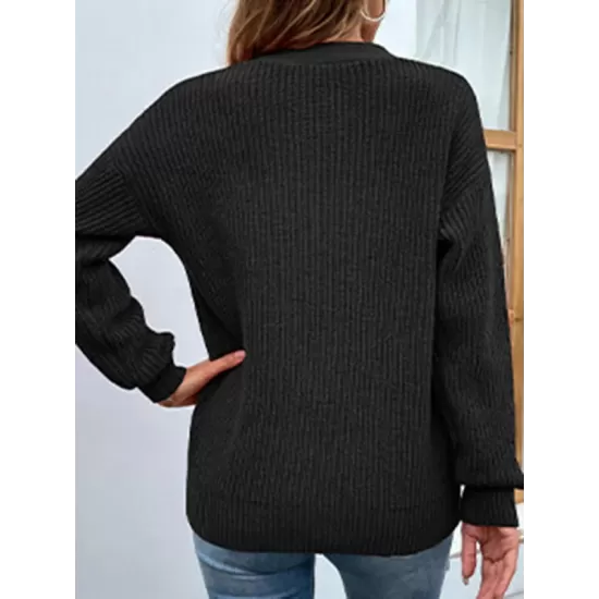 Stylish Loose Solid Color V-Neck Sweater Tops