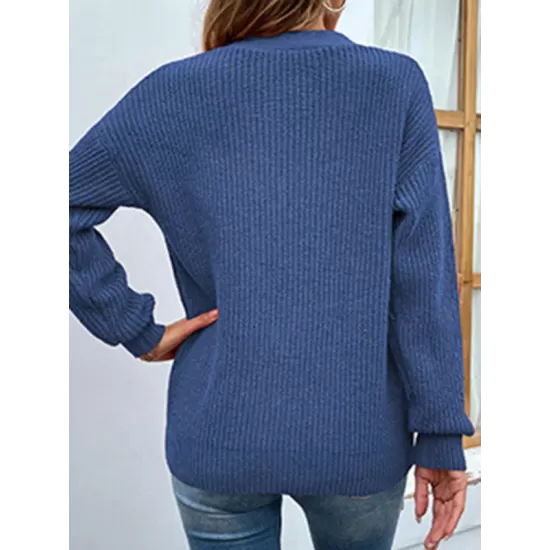 Stylish Loose Solid Color V-Neck Sweater Tops