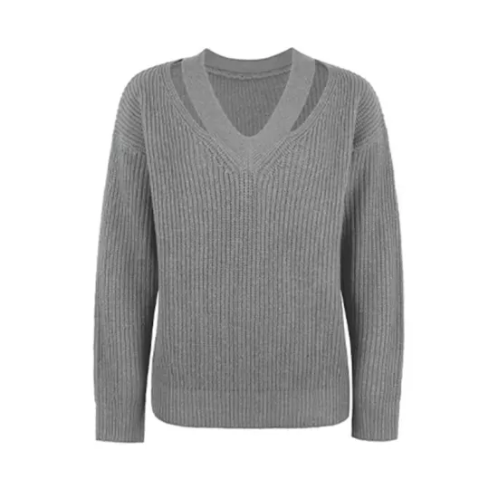 Stylish Loose Solid Color V-Neck Sweater Tops