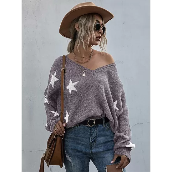 Casual Loose Patchwork V-Neck Sweater Top