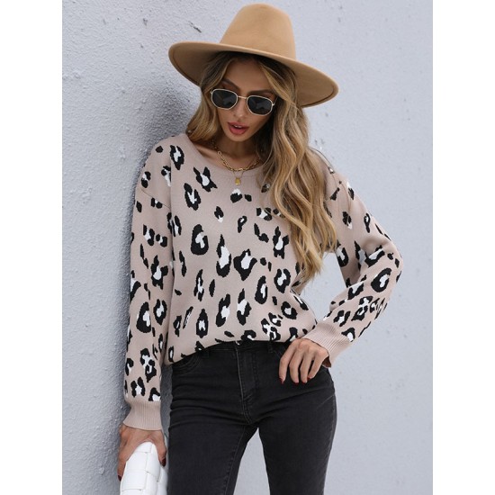 Casual Loose Leopard Round-Neck Sweater Top