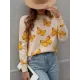 Original Long Sleeves Loose Butterfly Print Contrast Color Round-Neck Sweater Tops