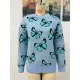 Original Long Sleeves Loose Butterfly Print Contrast Color Round-Neck Sweater Tops