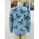 Original Long Sleeves Loose Butterfly Print Contrast Color Round-Neck Sweater Tops