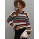 Original Long Sleeves Loose Contrast Color Striped Round-Neck Sweater Tops