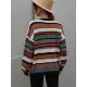 Original Long Sleeves Loose Contrast Color Striped Round-Neck Sweater Tops