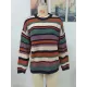 Original Long Sleeves Loose Contrast Color Striped Round-Neck Sweater Tops