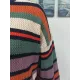 Original Long Sleeves Loose Contrast Color Striped Round-Neck Sweater Tops