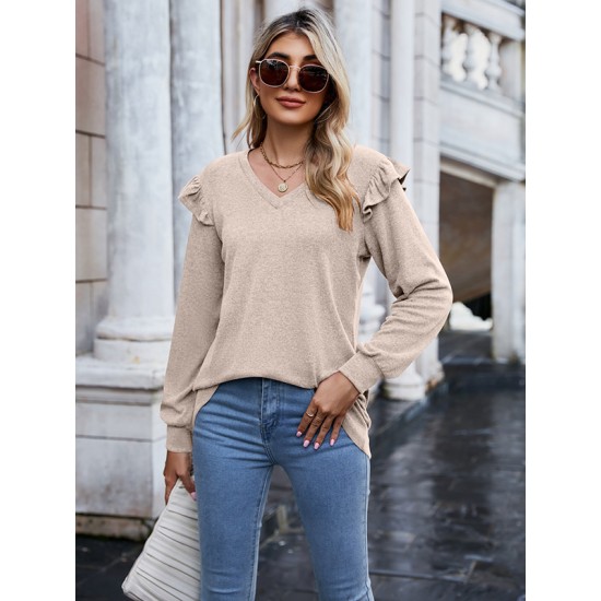 Casual Loose Solid Color V-Neck Shirts Top