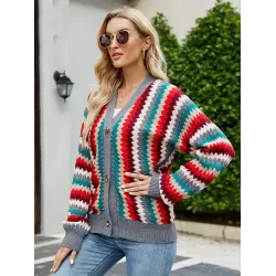 Casual Loose Patchwork V-Neck Sweater Top