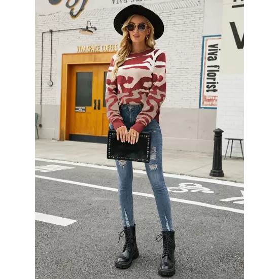 Casual Loose Zebra-Stripe Patchwork Sweater Top