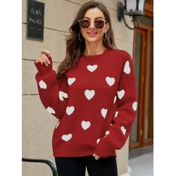 Casual Puff Sleeves Loose Heart Shape Sweater Top