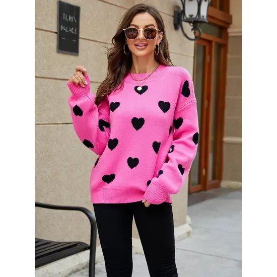 Casual Puff Sleeves Loose Heart Shape Sweater Top