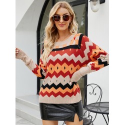 Casual Loose Patchwork Round-Neck Sweater Top