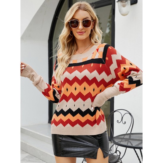 Casual Loose Patchwork Round-Neck Sweater Top