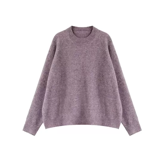 Simple Loose Long Sleeves Round-Neck Sweater Tops Pullovers