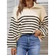 Casual Long Sleeves Loose Striped Lapel Collar Sweater Tops