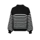 Casual Long Sleeves Loose Striped Lapel Collar Sweater Tops