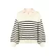 Casual Long Sleeves Loose Striped Lapel Collar Sweater Tops