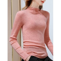 Simple Long Sleeves Skinny Keep Warm Solid Color High-Neck Pullovers