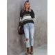 Stylish Loose Solid Color& Contrast Color Striped Lapel Collar Sweater Tops