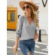 Casual Long Sleeves Solid Color V-Neck Sweater Tops