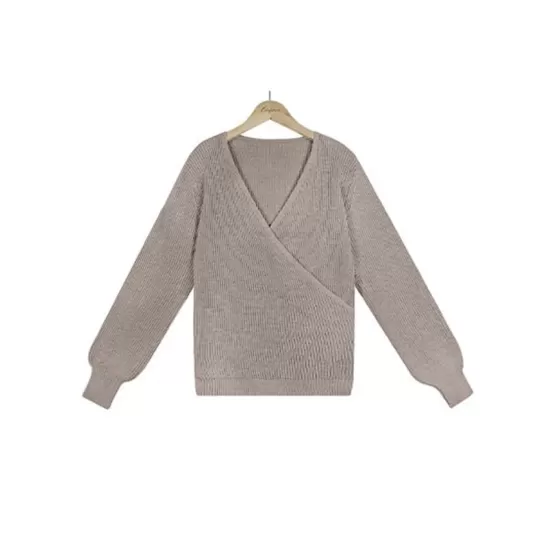 Casual Long Sleeves Solid Color V-Neck Sweater Tops