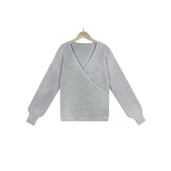 Casual Long Sleeves Solid Color V-Neck Sweater Tops