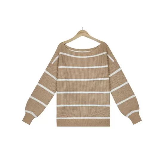 Long Sleeves Striped Off-The-Shoulder Sweater Tops