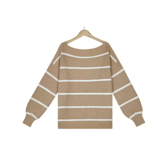 Long Sleeves Striped Off-The-Shoulder Sweater Tops