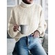 Casual Long Sleeves Solid Color High-Neck Sweater Tops