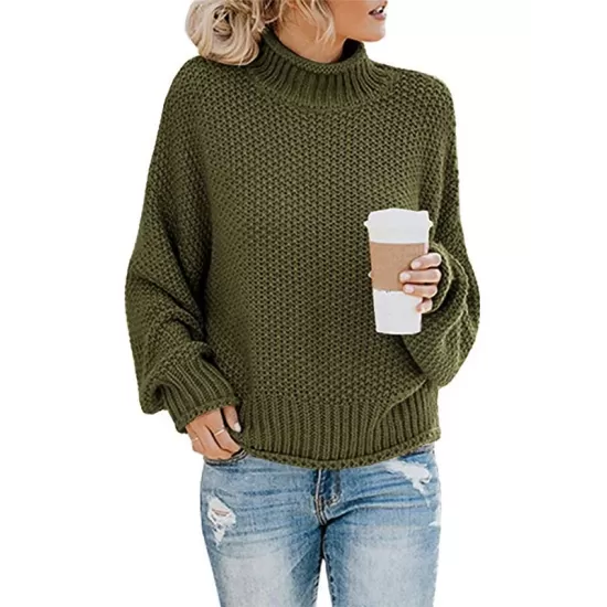 Casual Long Sleeves Solid Color High-Neck Sweater Tops