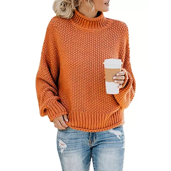 Casual Long Sleeves Solid Color High-Neck Sweater Tops