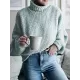 Casual Long Sleeves Solid Color High-Neck Sweater Tops