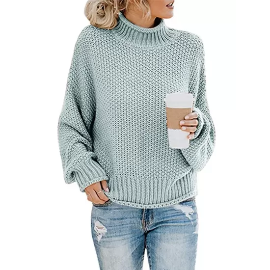 Casual Long Sleeves Solid Color High-Neck Sweater Tops