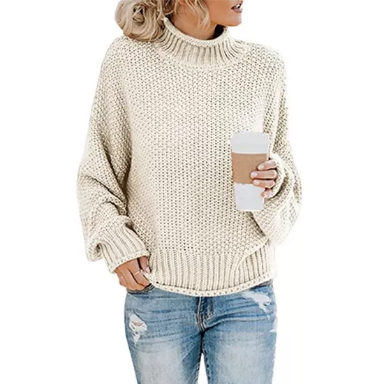 Casual Long Sleeves Solid Color High-Neck Sweater Tops