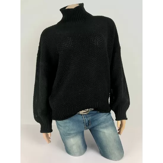 Casual Long Sleeves Solid Color High-Neck Sweater Tops