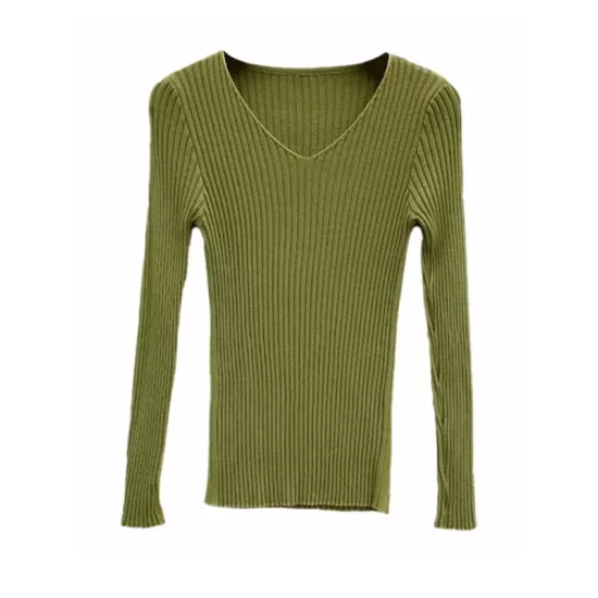 Casual Skinny Long Sleeves Solid Color V-Neck Pullovers