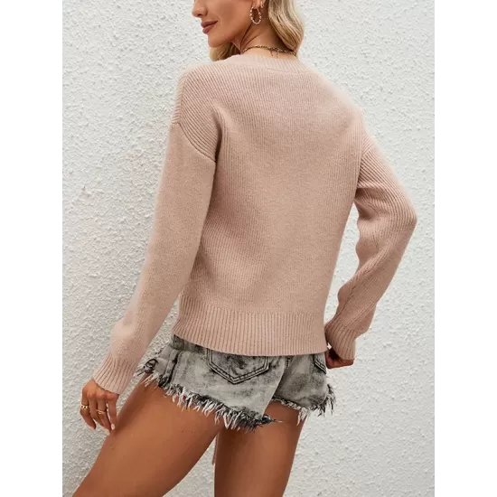 Casual Loose Long Sleeves Tied Solid Color Off-The-Shoulder Sweater Tops