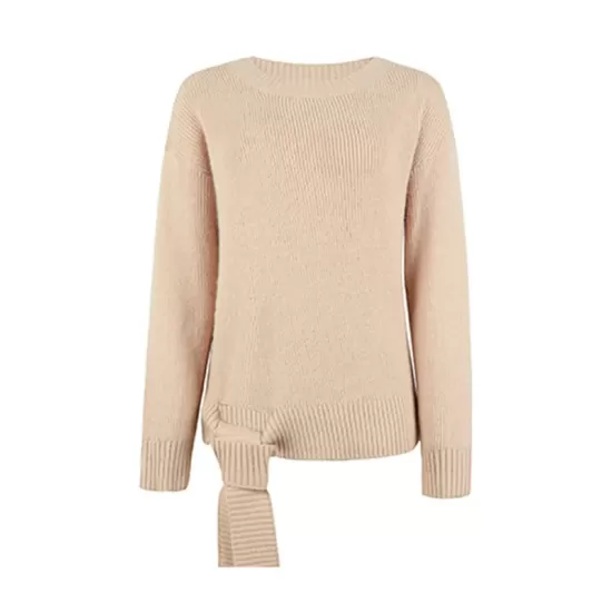 Casual Loose Long Sleeves Tied Solid Color Off-The-Shoulder Sweater Tops