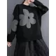 Casual Long Sleeves Loose Contrast Color Jacquard Round-Neck Pullovers