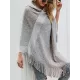 Casual Loose Striped Tasseled Hooded Cape