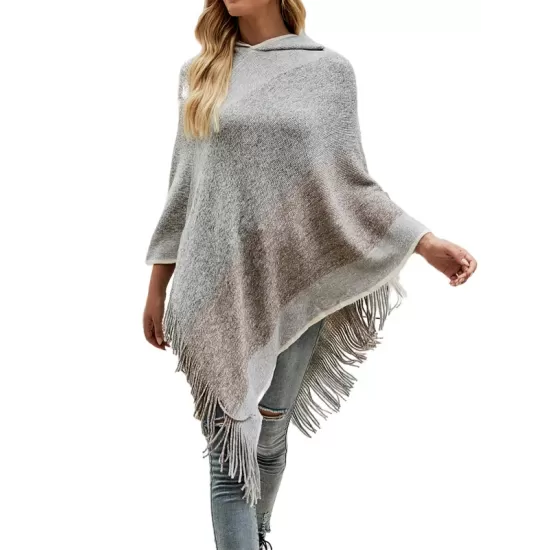 Casual Loose Striped Tasseled Hooded Cape