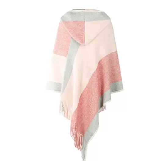 Casual Loose Striped Tasseled Hooded Cape