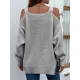 Long Sleeves Split-Side Solid Color Off-The-Shoulder Sweater Tops