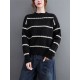 Casual Loose Long Sleeves Striped Round-Neck Sweater Tops