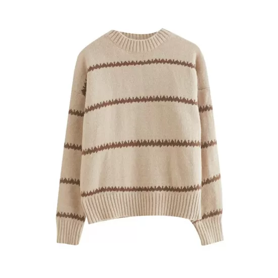 Casual Loose Long Sleeves Striped Round-Neck Sweater Tops