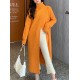 Stylish Long Sleeves Split-Front Solid Color High-Neck Sweater Tops